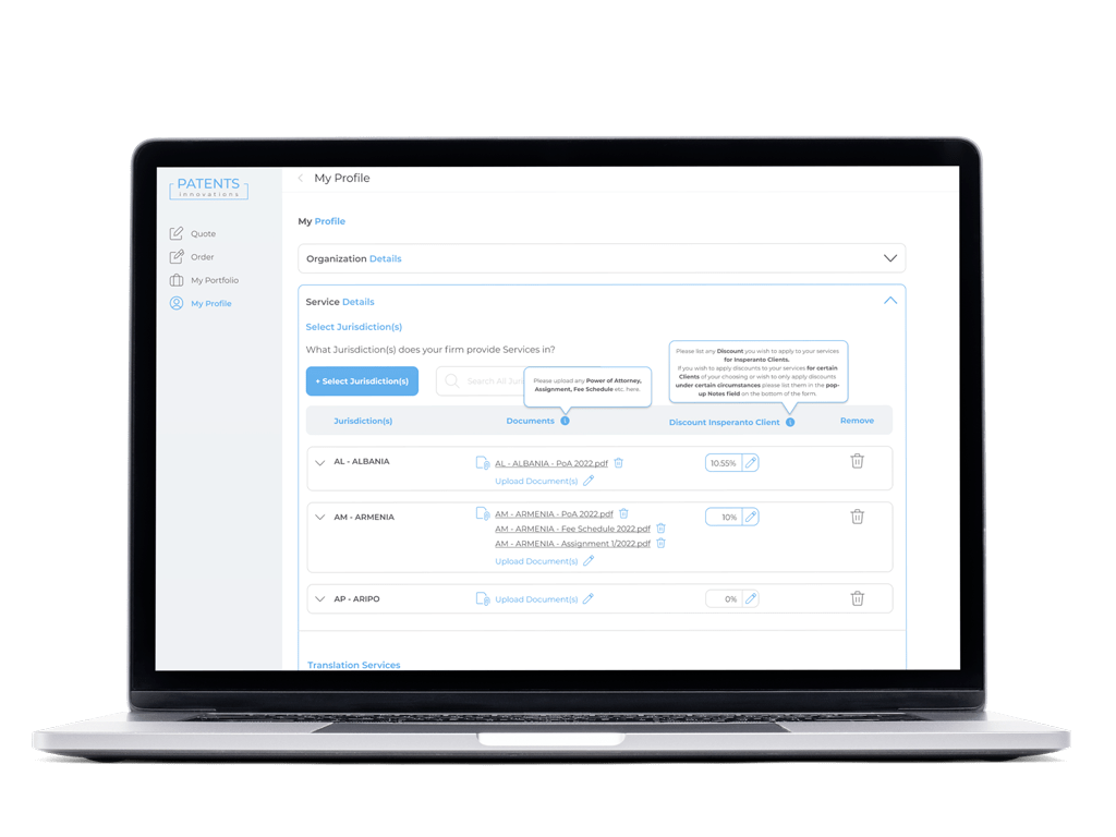 Tailor-made web application for UK based Patent Filing Agency